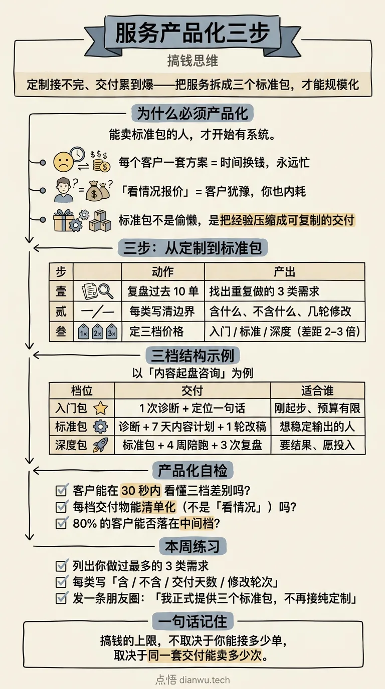 服务产品化三步 · 手绘信息图