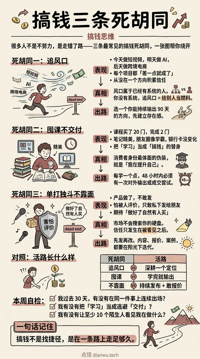 搞钱三条死胡同 · 手绘信息图