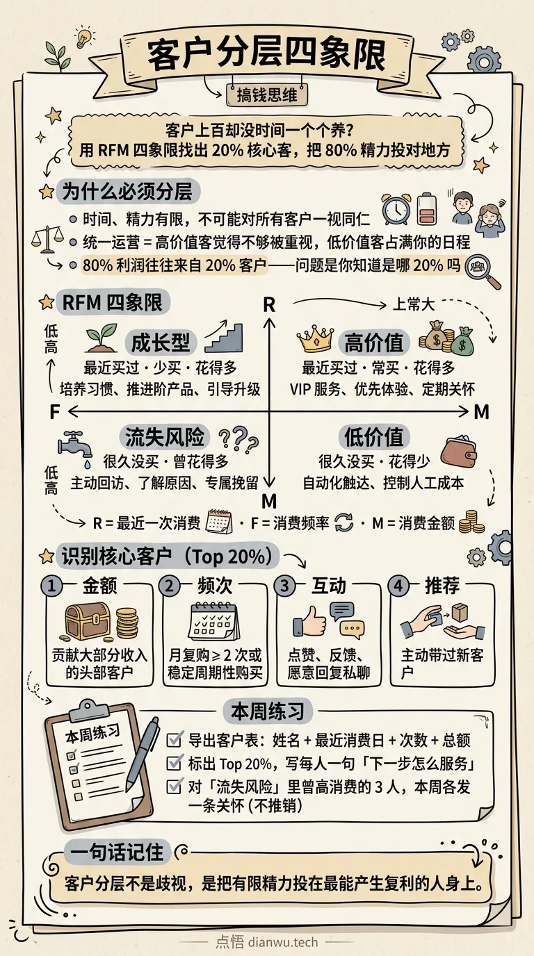 客户分层四象限 · 手绘信息图
