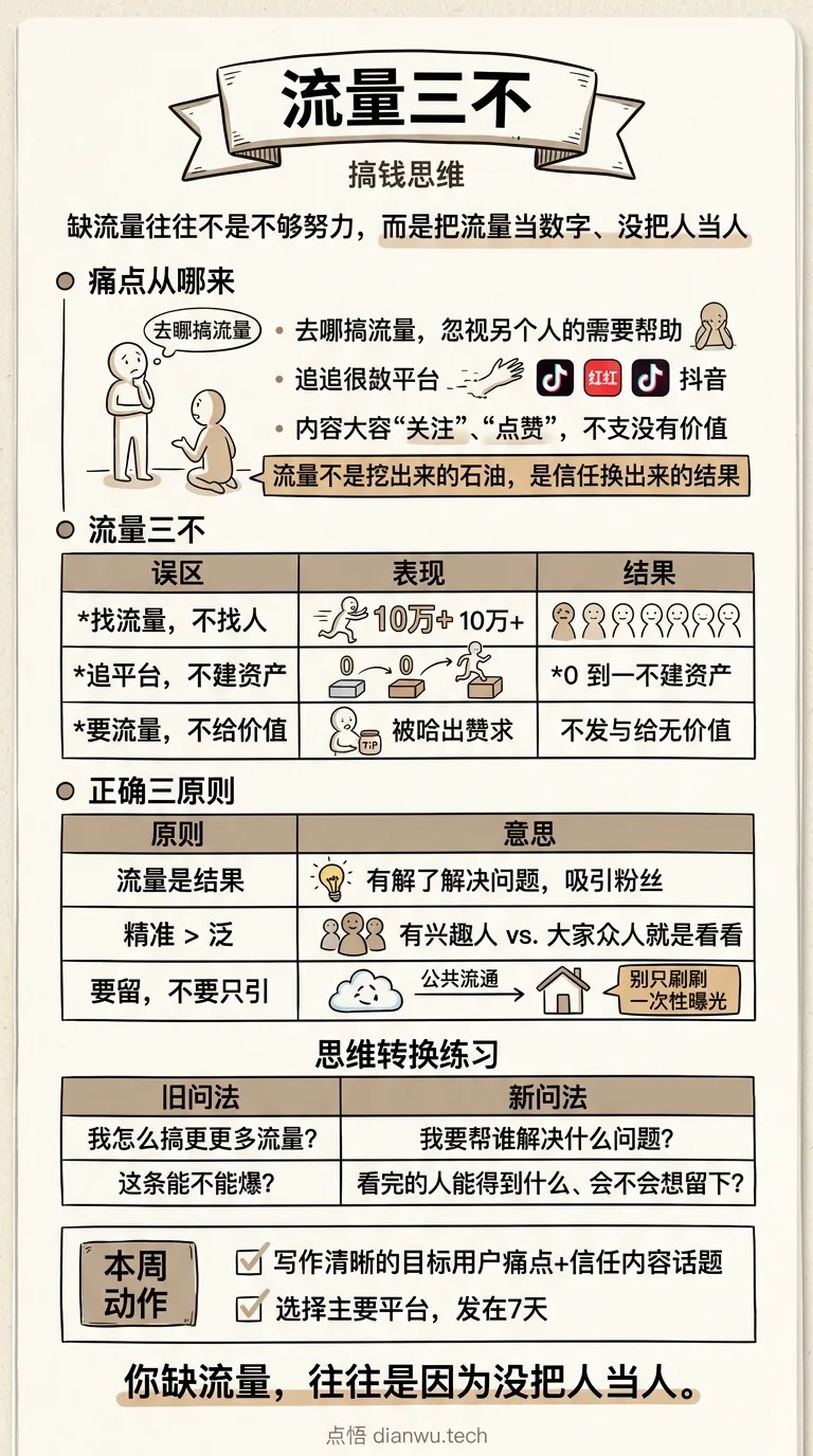 流量三不 · 手绘信息图