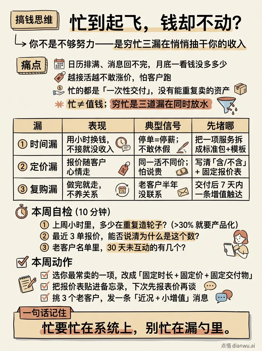 忙到起飞，钱却不动？ · 手绘信息图