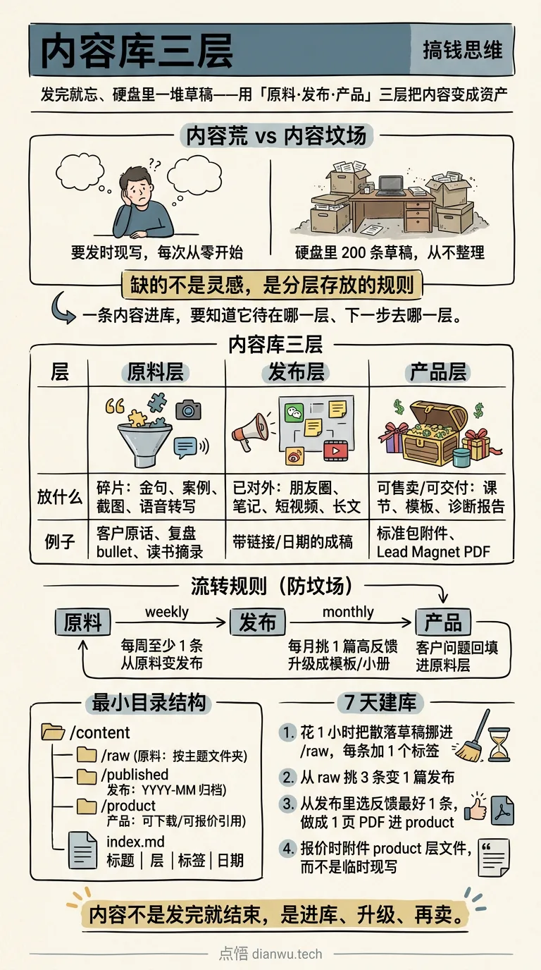 内容库三层 · 手绘信息图