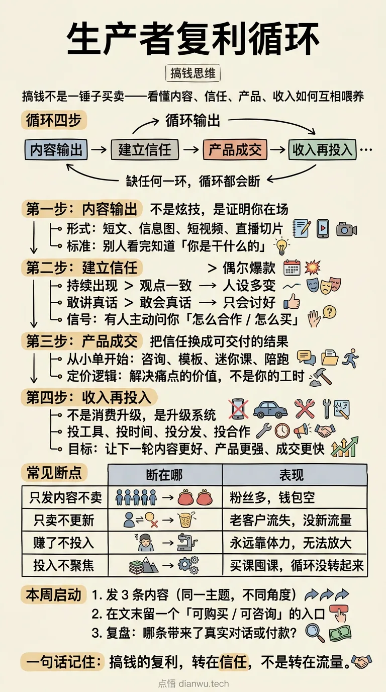 生产者复利循环 · 手绘信息图