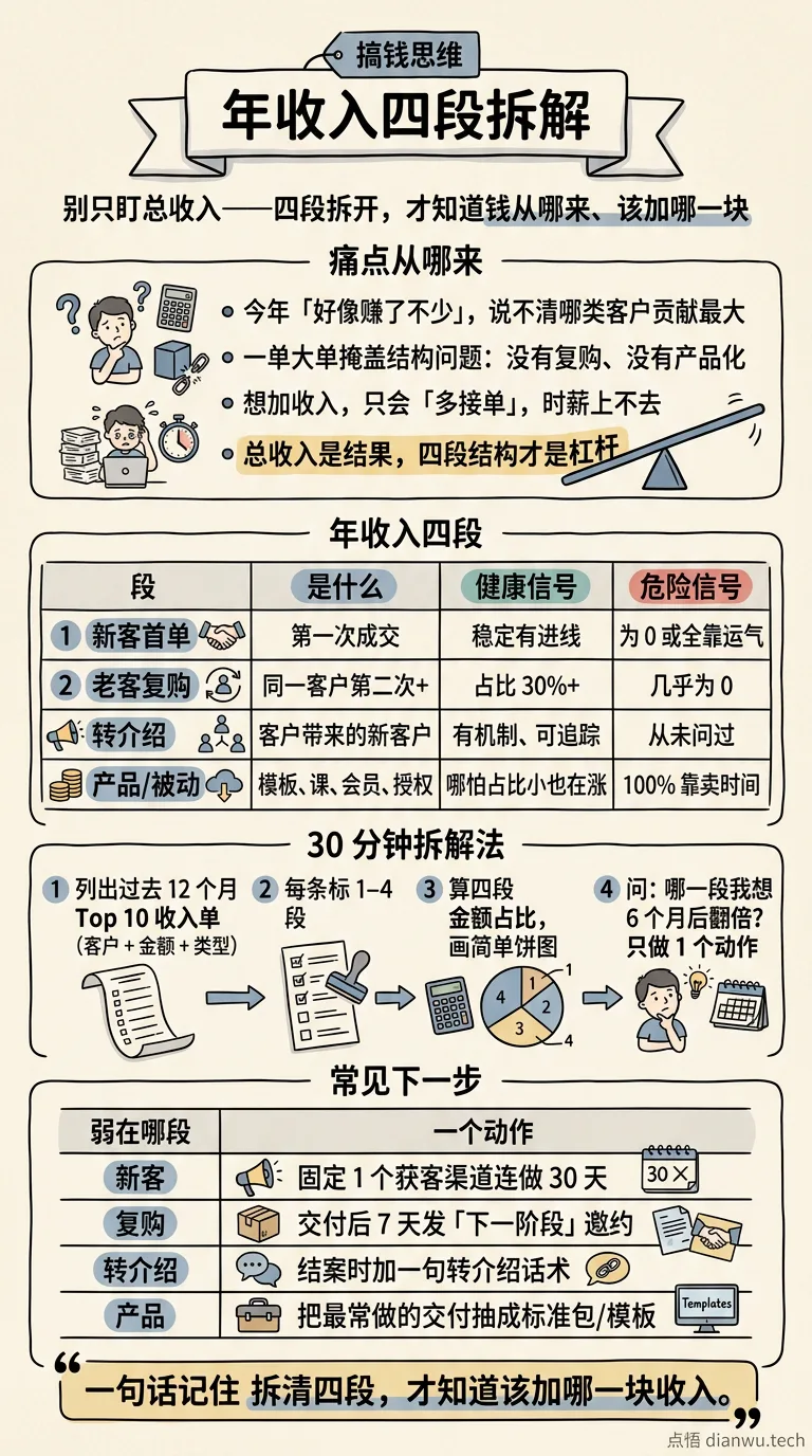年收入四段拆解 · 手绘信息图