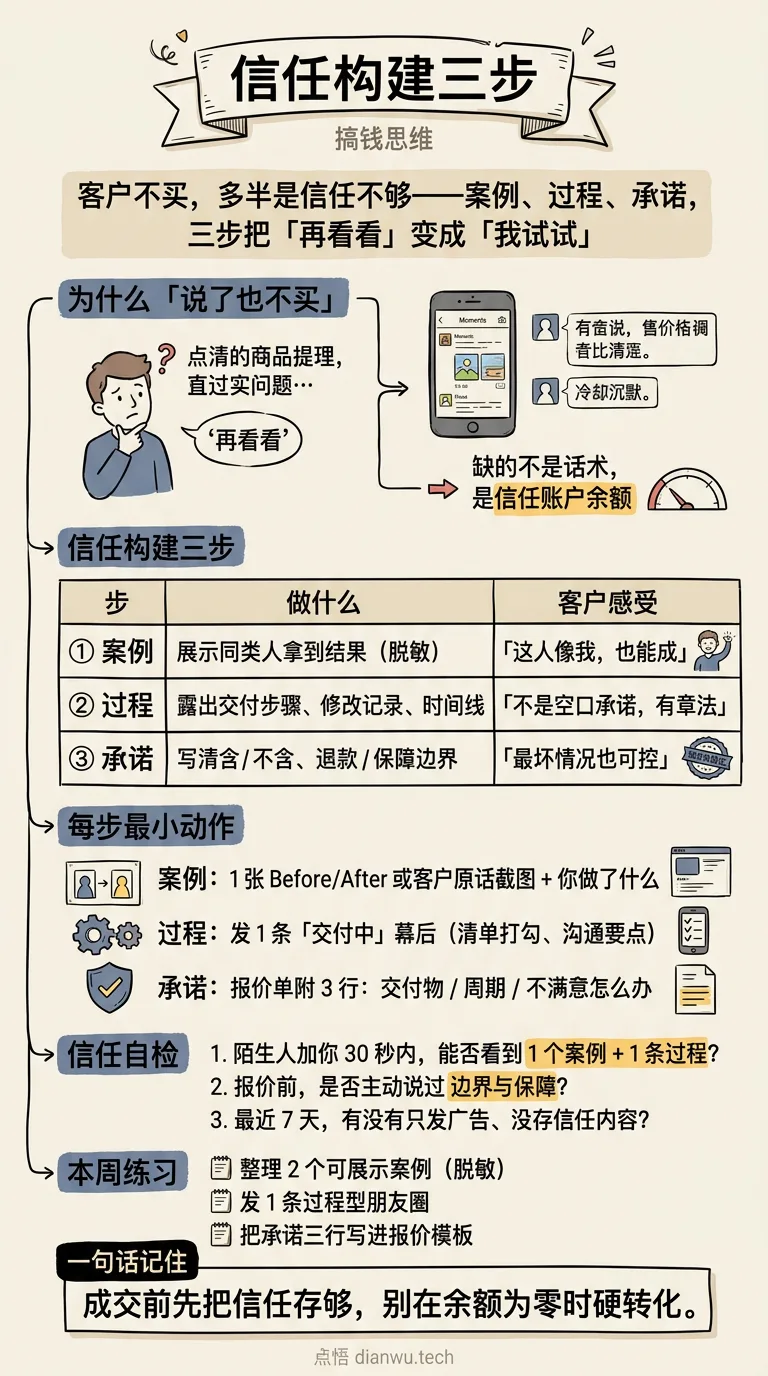 信任构建三步 · 手绘信息图
