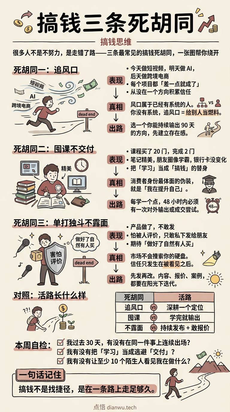 搞钱三条死胡同 · 手绘信息图