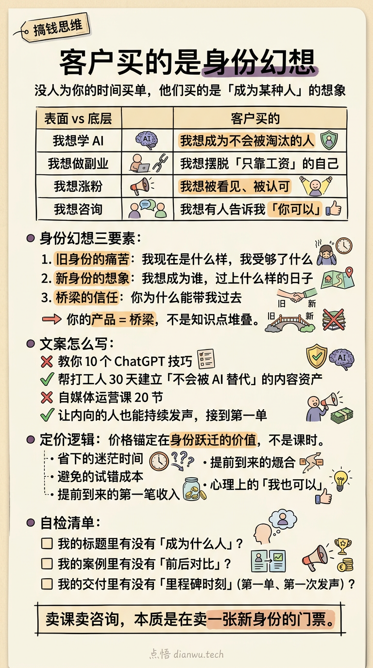 客户买的是身份幻想 · 手绘信息图