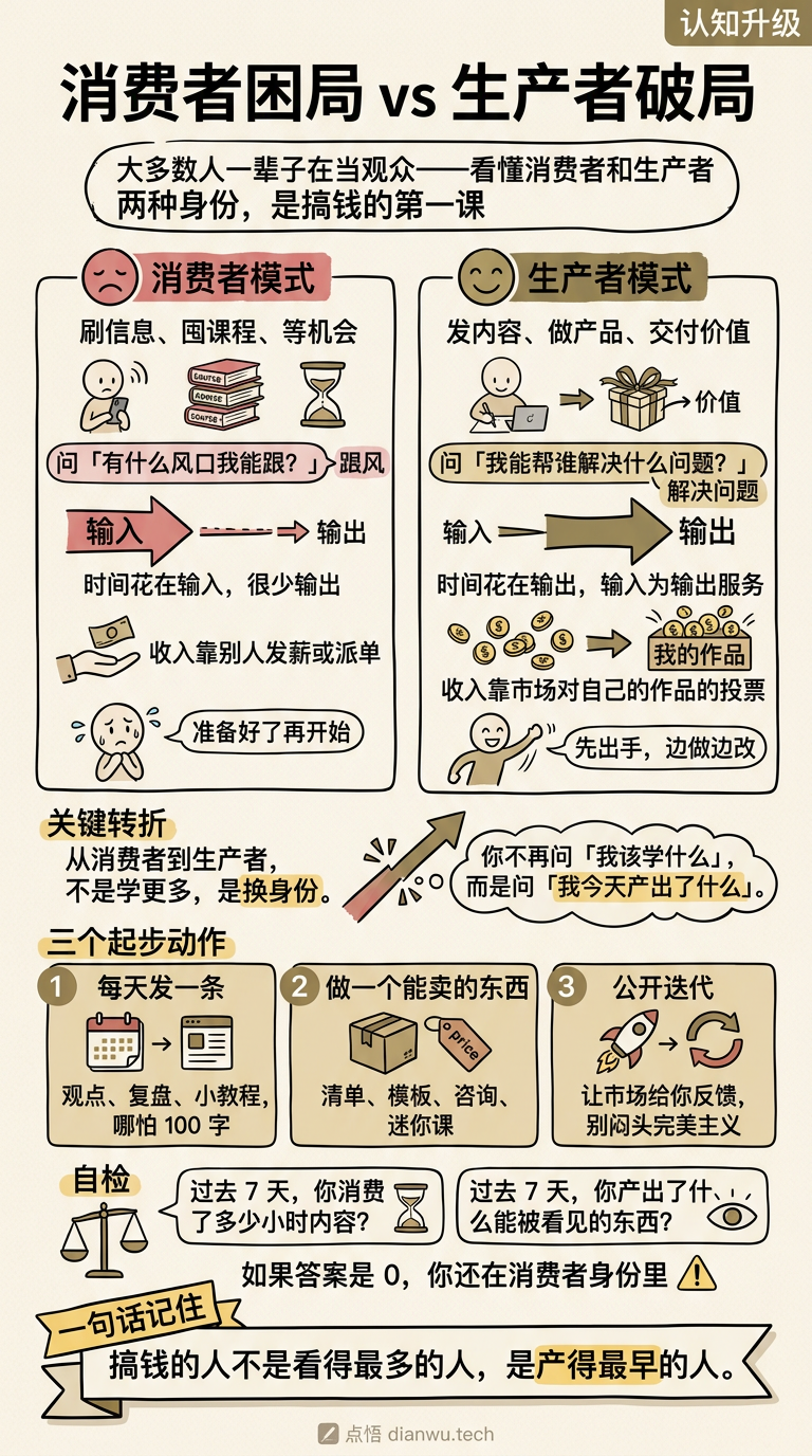 消费者困局 vs 生产者破局 · 手绘信息图